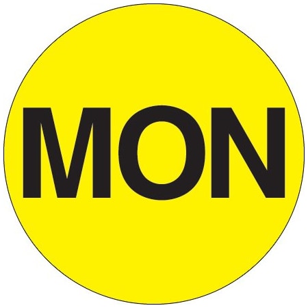 Bsc Preferred 1'' Circle - ''MON'' Fluorescent Yellow Days of the Week Labels BUY00016093
